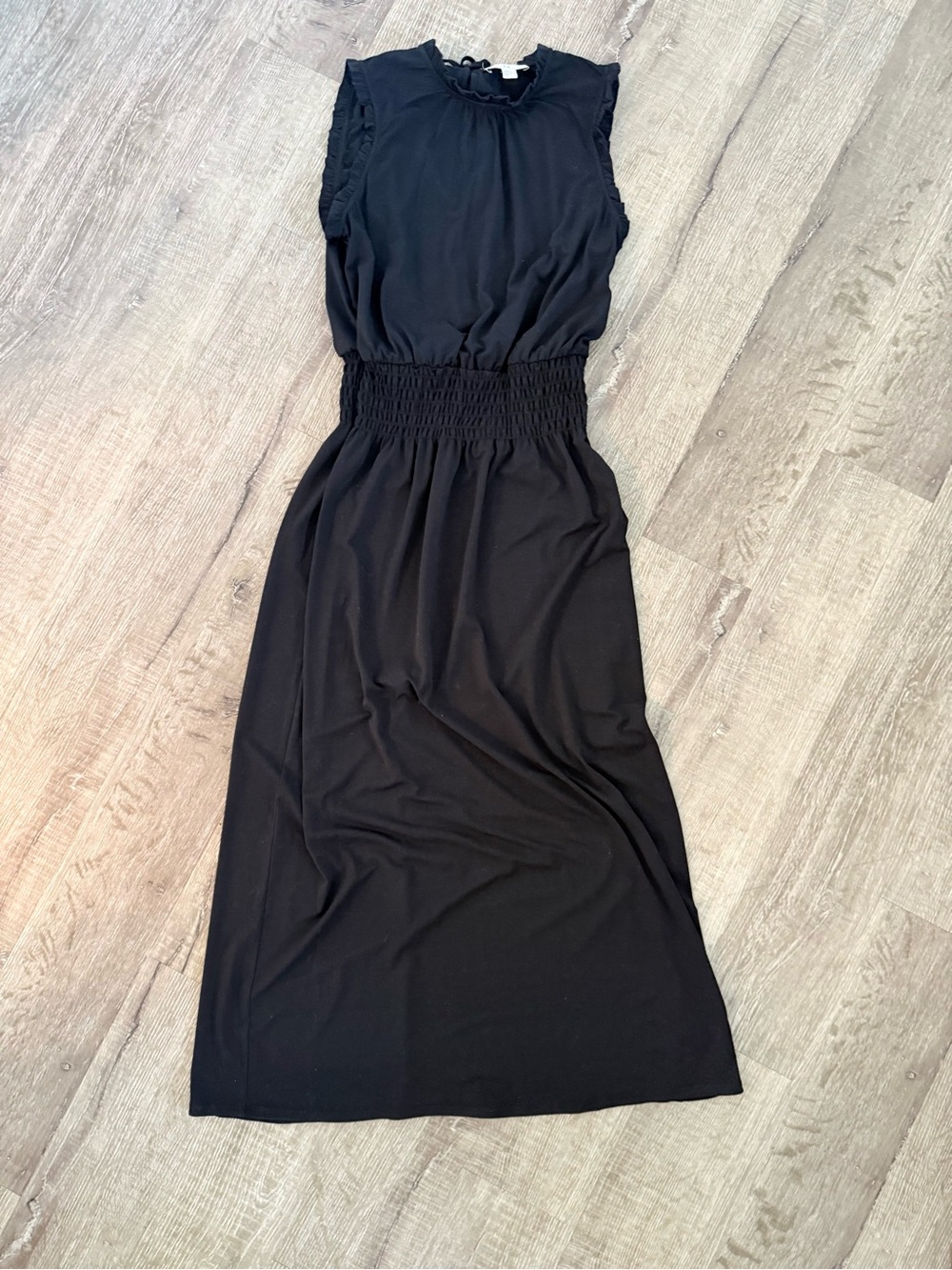 Halston Black Sleeveless Smocked Waist Maxi Dress Size S